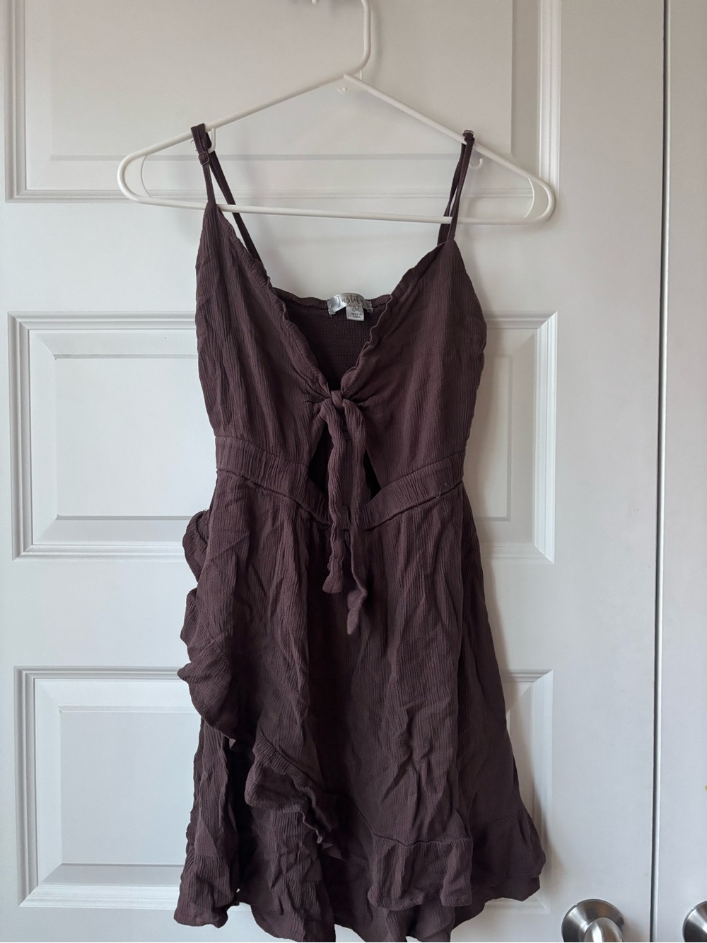 Justify Chocolate Brown Tie-Front Mini Dress